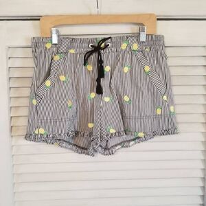 Jolt Stripe Pineapple Ruffle Shorts Black White L
